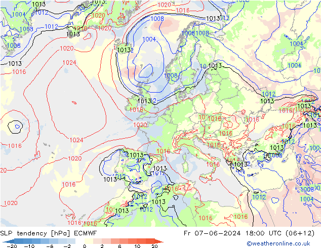 SLP tendency ECMWF Fr 07.06.2024 18 UTC