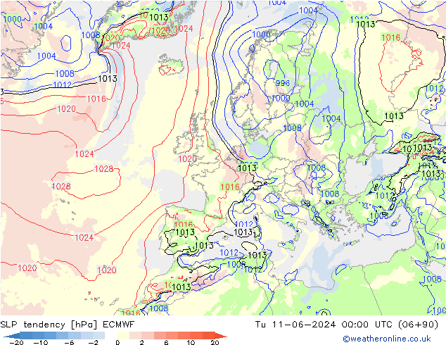 Tendenza di Pressione ECMWF mar 11.06.2024 00 UTC