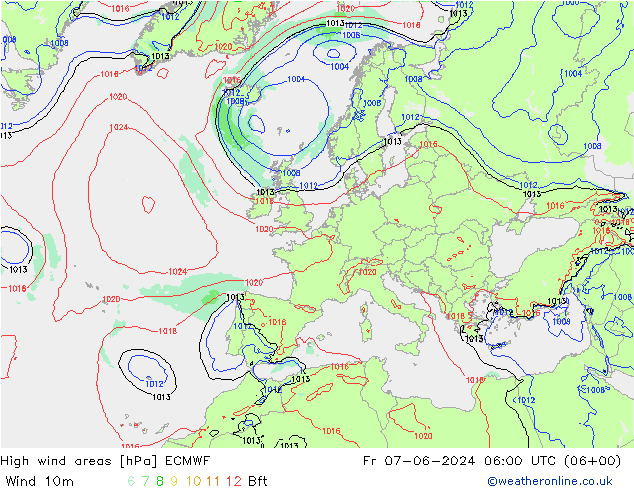 yüksek rüzgarlı alanlar ECMWF Cu 07.06.2024 06 UTC