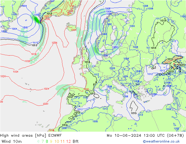 High wind areas ECMWF  10.06.2024 12 UTC