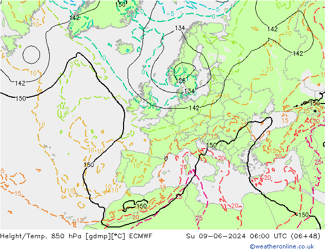 Z500/Rain (+SLP)/Z850 ECMWF So 09.06.2024 06 UTC