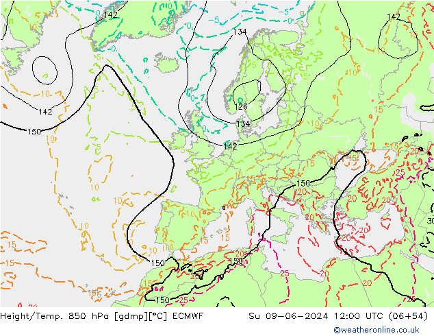 Z500/Rain (+SLP)/Z850 ECMWF Su 09.06.2024 12 UTC