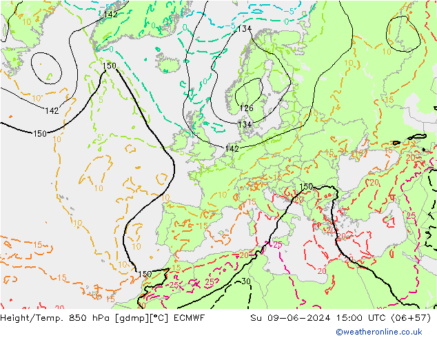 Height/Temp. 850 hPa ECMWF Dom 09.06.2024 15 UTC