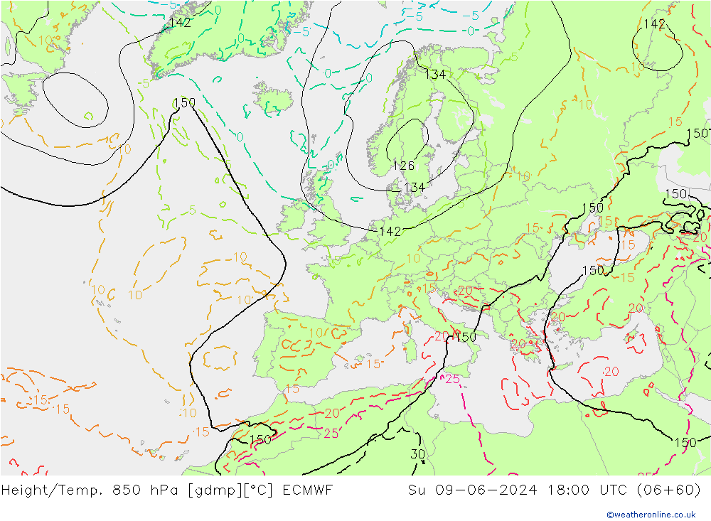 Z500/Rain (+SLP)/Z850 ECMWF Dom 09.06.2024 18 UTC