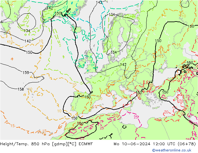 Z500/Rain (+SLP)/Z850 ECMWF Mo 10.06.2024 12 UTC