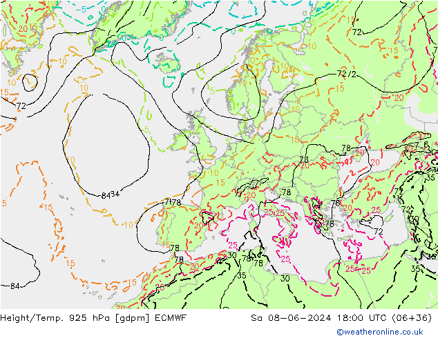Height/Temp. 925 hPa ECMWF sab 08.06.2024 18 UTC