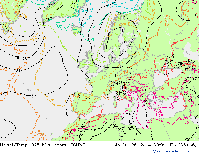 Yükseklik/Sıc. 925 hPa ECMWF Pzt 10.06.2024 00 UTC