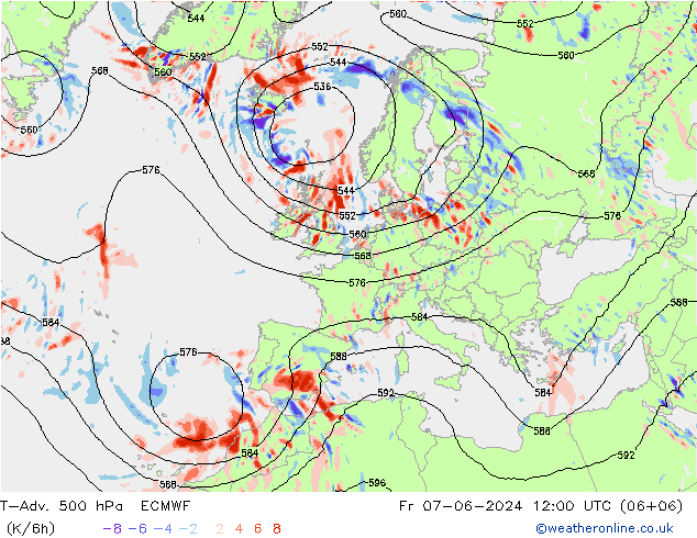 T-Adv. 500 hPa ECMWF vr 07.06.2024 12 UTC