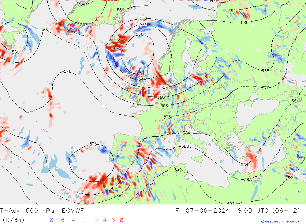 T-Adv. 500 hPa ECMWF Pá 07.06.2024 18 UTC