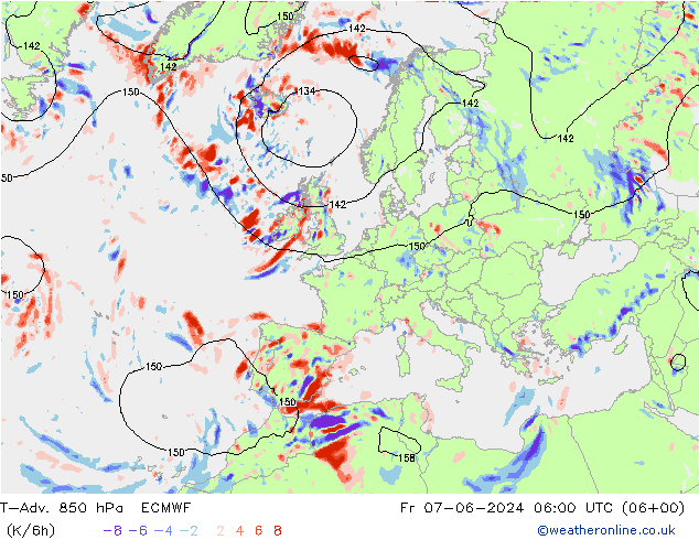 T-Adv. 850 hPa ECMWF vie 07.06.2024 06 UTC