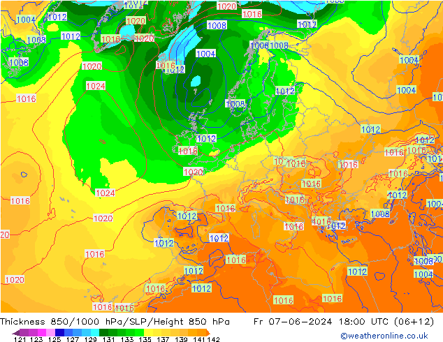 Thck 850-1000 hPa ECMWF Fr 07.06.2024 18 UTC