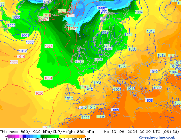 Schichtdicke 850-1000 hPa ECMWF Mo 10.06.2024 00 UTC