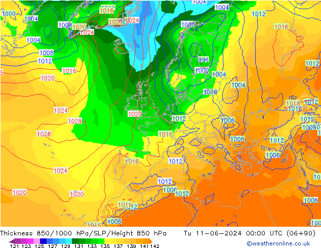 Thck 850-1000 hPa ECMWF Tu 11.06.2024 00 UTC