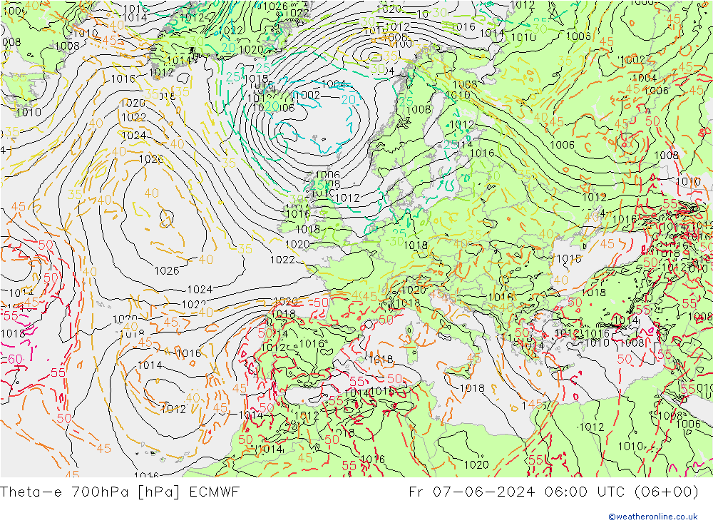 Theta-e 700hPa ECMWF Fr 07.06.2024 06 UTC