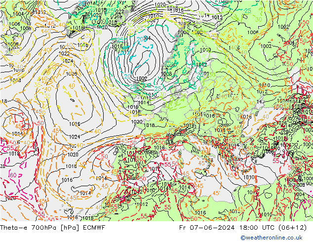 Theta-e 700hPa ECMWF Cu 07.06.2024 18 UTC