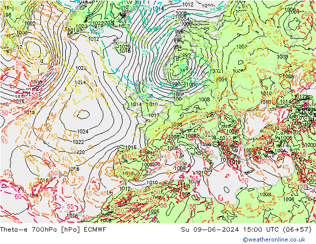 Theta-e 700hPa ECMWF nie. 09.06.2024 15 UTC