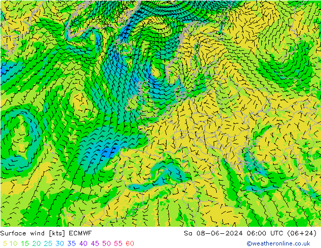 Vento 10 m ECMWF Sáb 08.06.2024 06 UTC