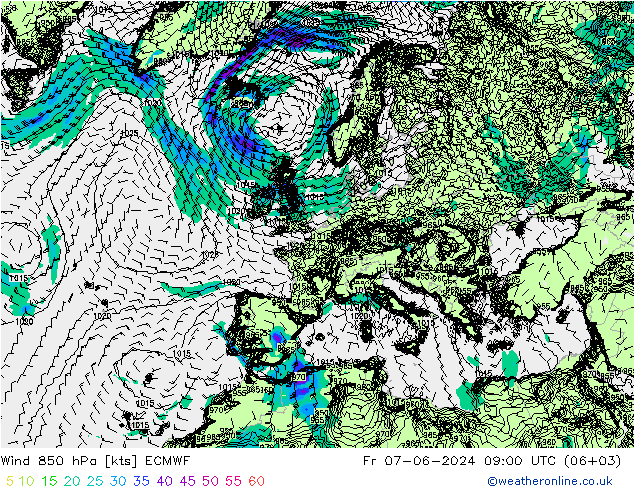 Wind 850 hPa ECMWF Fr 07.06.2024 09 UTC