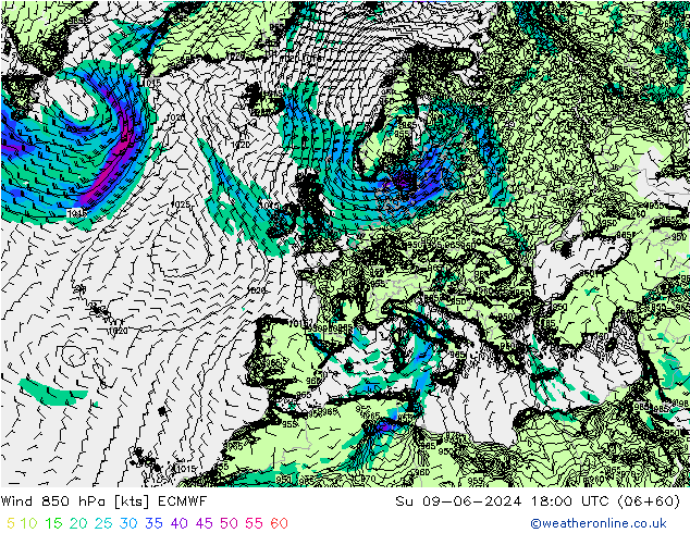 Wind 850 hPa ECMWF Su 09.06.2024 18 UTC