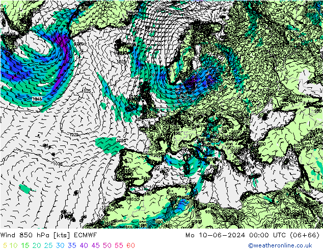 Wind 850 hPa ECMWF Po 10.06.2024 00 UTC