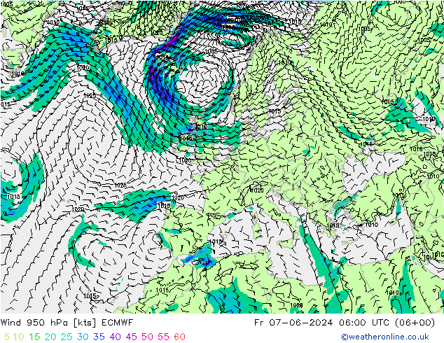 Wind 950 hPa ECMWF vr 07.06.2024 06 UTC