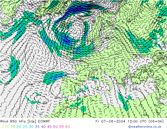 Wind 950 hPa ECMWF Fr 07.06.2024 12 UTC