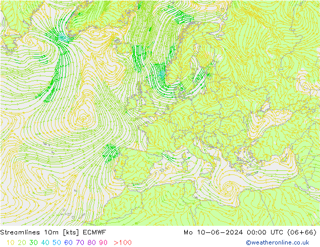 Stromlinien 10m ECMWF Mo 10.06.2024 00 UTC