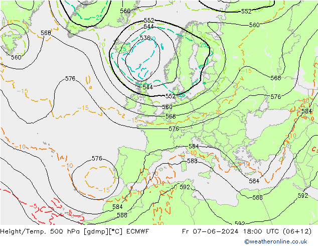 Height/Temp. 500 hPa ECMWF ven 07.06.2024 18 UTC