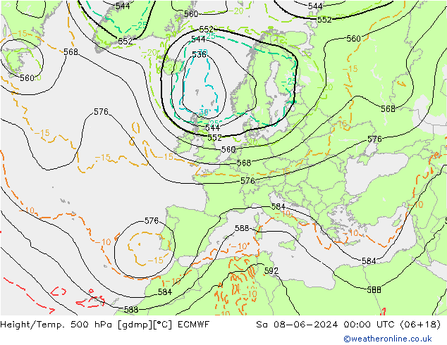 Z500/Rain (+SLP)/Z850 ECMWF Sa 08.06.2024 00 UTC