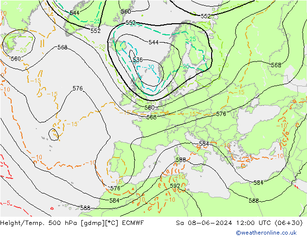 Z500/Rain (+SLP)/Z850 ECMWF sáb 08.06.2024 12 UTC