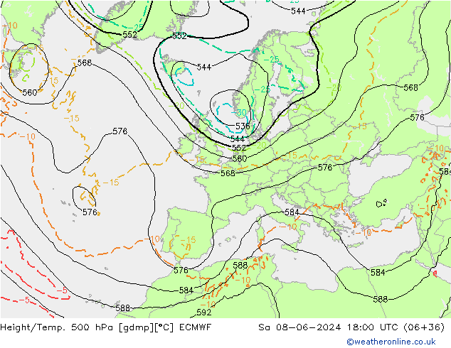 Z500/Rain (+SLP)/Z850 ECMWF Sa 08.06.2024 18 UTC