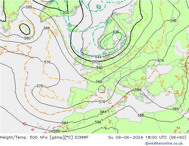 Z500/Rain (+SLP)/Z850 ECMWF dom 09.06.2024 18 UTC