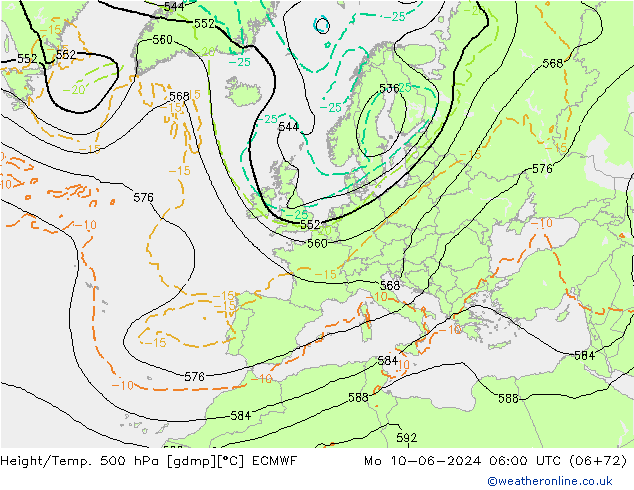 Height/Temp. 500 hPa ECMWF Mo 10.06.2024 06 UTC