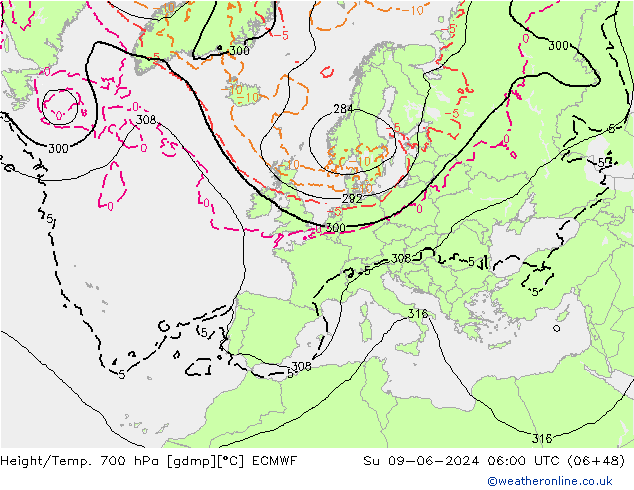 Géop./Temp. 700 hPa ECMWF dim 09.06.2024 06 UTC