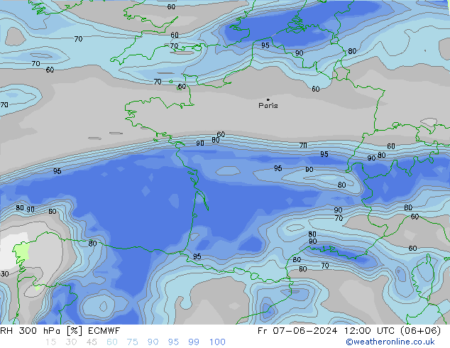 RH 300 hPa ECMWF Fr 07.06.2024 12 UTC