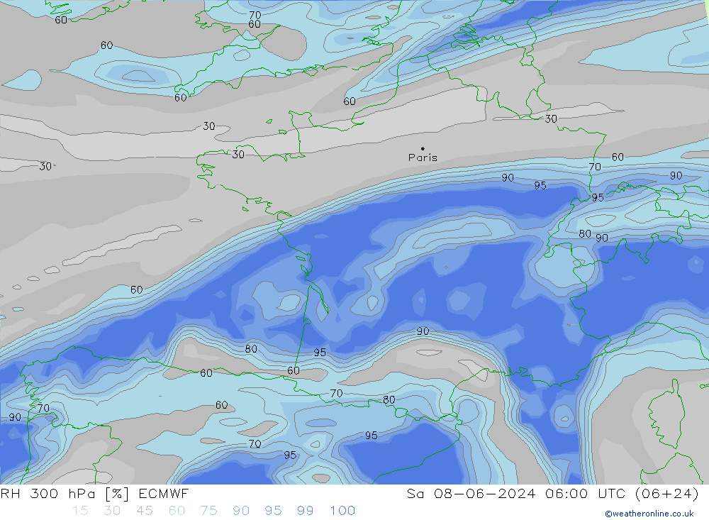 RH 300 hPa ECMWF  08.06.2024 06 UTC