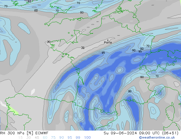 RH 300 hPa ECMWF  09.06.2024 09 UTC