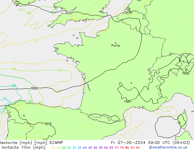 Isotachs (mph) ECMWF Sex 07.06.2024 09 UTC