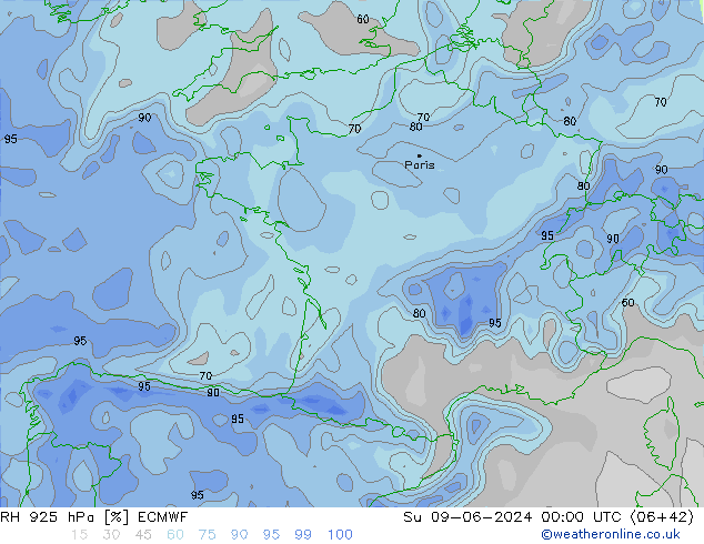 RH 925 hPa ECMWF So 09.06.2024 00 UTC