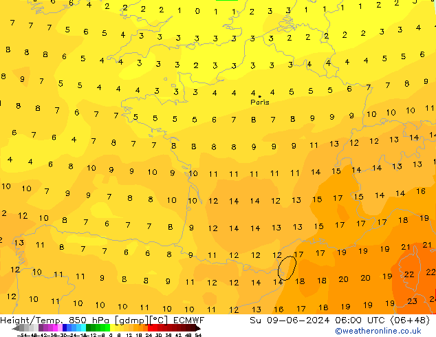 Z500/Rain (+SLP)/Z850 ECMWF Su 09.06.2024 06 UTC