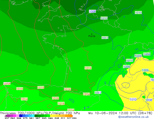 Thck 700-1000 hPa ECMWF Mo 10.06.2024 12 UTC