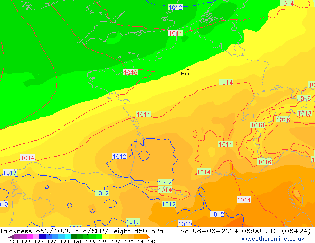 Thck 850-1000 hPa ECMWF So 08.06.2024 06 UTC