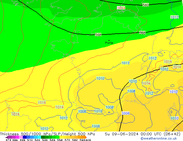 Thck 500-1000гПа ECMWF Вс 09.06.2024 00 UTC