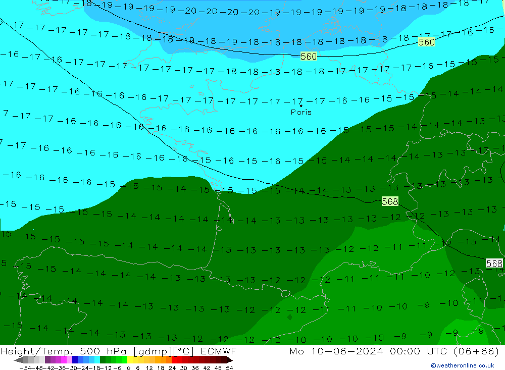 Z500/Rain (+SLP)/Z850 ECMWF пн 10.06.2024 00 UTC