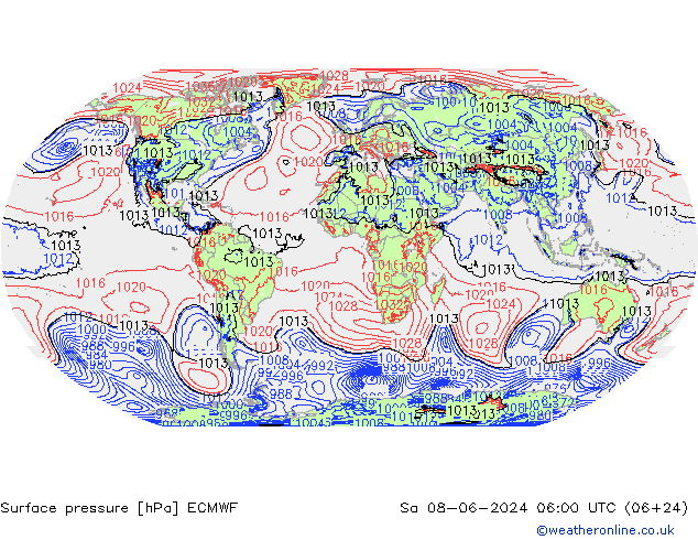 Presión superficial ECMWF sáb 08.06.2024 06 UTC