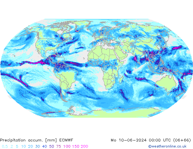 Precipitation accum. ECMWF pon. 10.06.2024 00 UTC