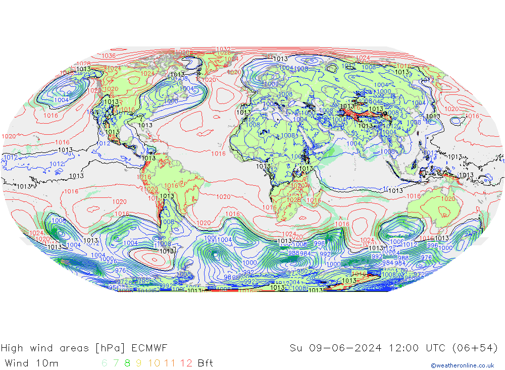 yüksek rüzgarlı alanlar ECMWF Paz 09.06.2024 12 UTC