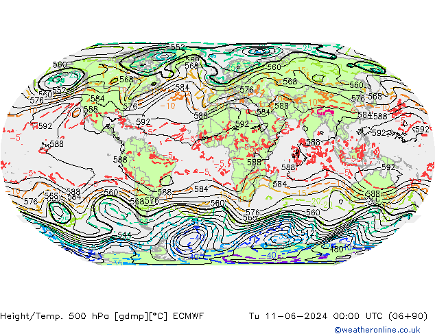 Height/Temp. 500 гПа ECMWF вт 11.06.2024 00 UTC