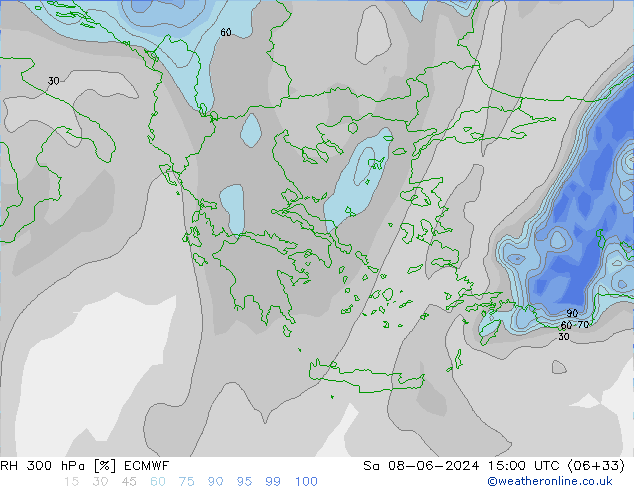 RH 300 hPa ECMWF Sa 08.06.2024 15 UTC