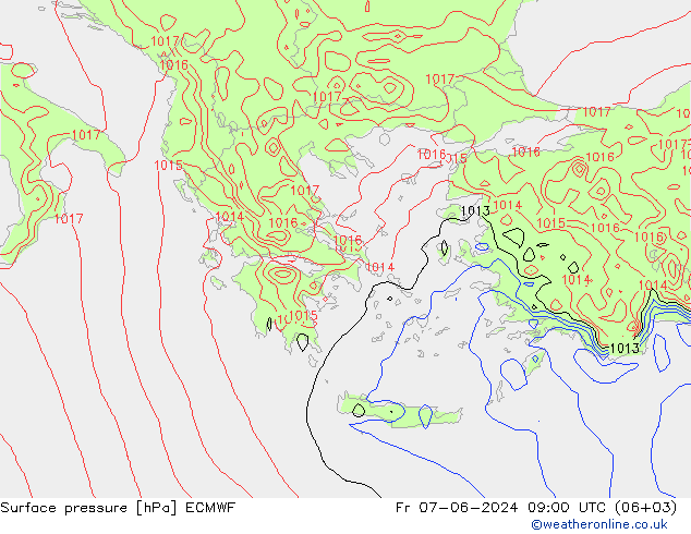 Yer basıncı ECMWF Cu 07.06.2024 09 UTC